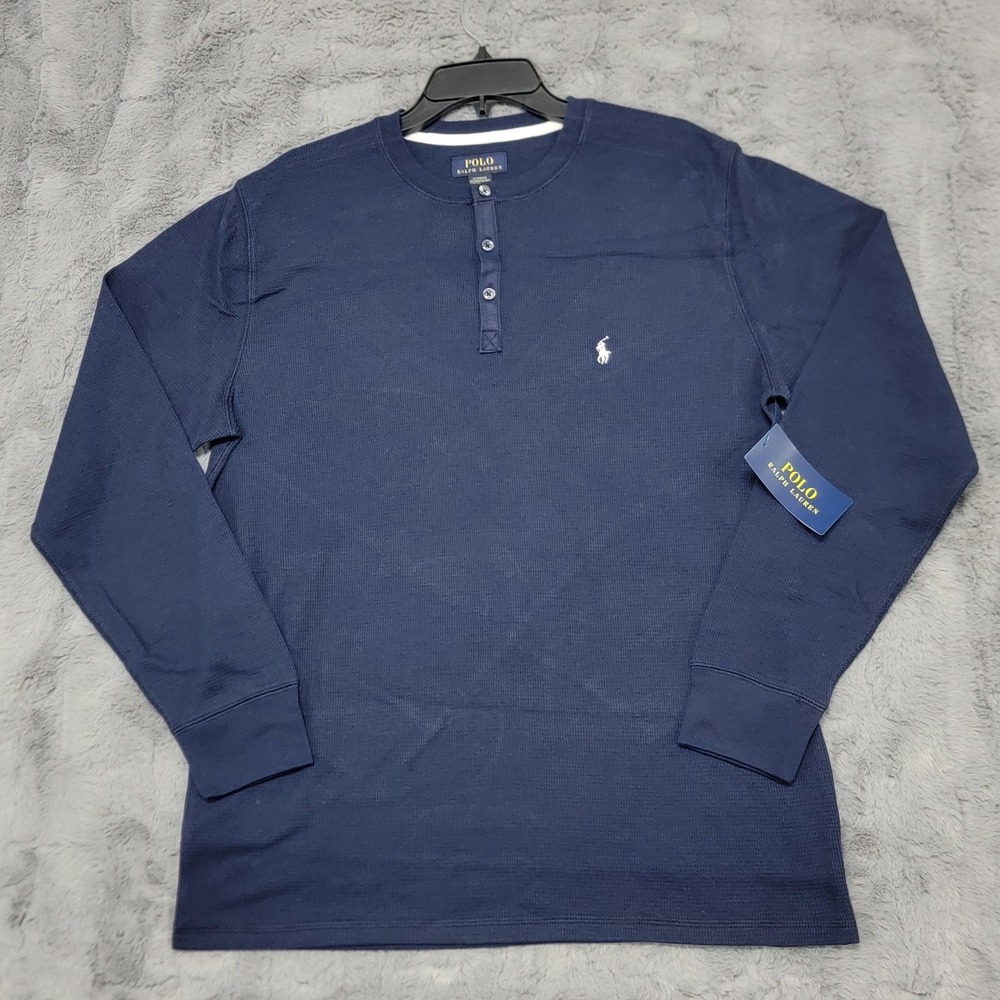 Polo Ralph Lauren Shirt Mens Large Blue Waffle Knit Henley‎ Sleepwear Pajama Top